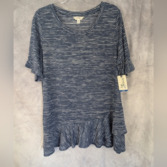 Terra & Sky Tops - Terra & Sky Size 14W Pomplum Blue Striped Blouse